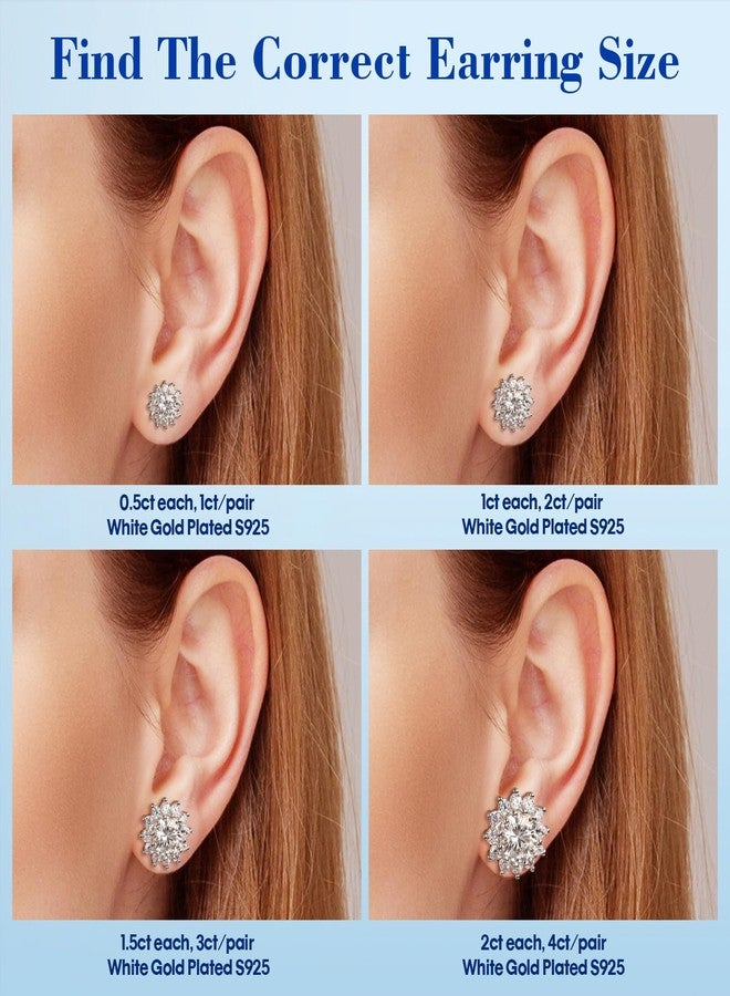 SecreTalk 1-4CT Moissanite Stud Earrings, Sunflower D Color Ideal Cut 925 Sterling Silver Earrings for Women with Certificate of Authenticity (White Gold Plated, 2cttw pair/ 1ct each) - Image 5